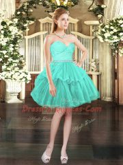 Enchanting Aqua Blue Ball Gowns Ruffled Layers Quinceanera Gown Lace Up Tulle Sleeveless Floor Length