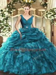 Exquisite Sleeveless Beading and Ruffles Backless 15th Birthday Dress