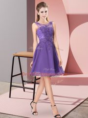Ideal Lavender Chiffon Zipper Scoop Sleeveless Knee Length Quinceanera Court Dresses Appliques
