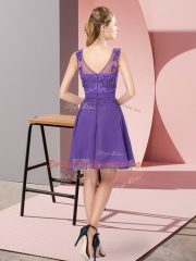 Ideal Lavender Chiffon Zipper Scoop Sleeveless Knee Length Quinceanera Court Dresses Appliques