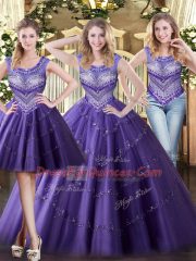 Spectacular Floor Length Purple Quinceanera Gown Scoop Sleeveless Lace Up