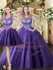 Spectacular Floor Length Purple Quinceanera Gown Scoop Sleeveless Lace Up
