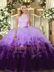Pretty Ruffles 15th Birthday Dress Multi-color Backless Sleeveless Floor Length