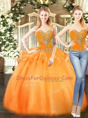 Elegant Ball Gowns Sweet 16 Dresses Orange Red Sweetheart Organza Sleeveless Floor Length Lace Up