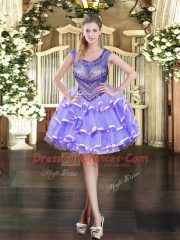 Noble Sleeveless Tulle Floor Length Lace Up Vestidos de Quinceanera in Lavender with Beading and Ruffled Layers