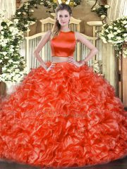 Floor Length Two Pieces Sleeveless Red Quinceanera Gown Criss Cross