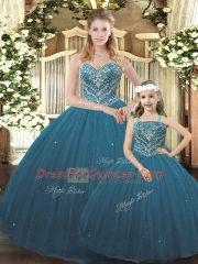 Floor Length Ball Gowns Sleeveless Teal Sweet 16 Quinceanera Dress Lace Up