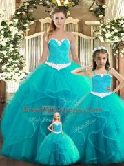 Flare Aqua Blue Sweetheart Lace Up Ruffles Sweet 16 Dresses Sleeveless