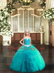 Flare Aqua Blue Sweetheart Lace Up Ruffles Sweet 16 Dresses Sleeveless