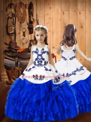 Hot Selling Royal Blue Lace Lace Up Sweet 16 Quinceanera Dress Sleeveless Floor Length Embroidery and Ruffles