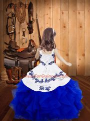 Fancy Fuchsia Ball Gowns Straps Sleeveless Organza Floor Length Lace Up Embroidery and Ruffles Child Pageant Dress