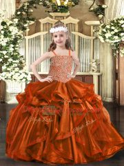 Beautiful Floor Length Rust Red Child Pageant Dress Straps Sleeveless Lace Up