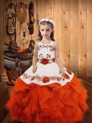 Latest Straps Sleeveless Tulle Child Pageant Dress Embroidery and Ruffles Lace Up