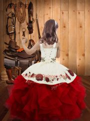 Latest Straps Sleeveless Tulle Child Pageant Dress Embroidery and Ruffles Lace Up