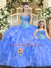 Simple Beading and Ruffles Vestidos de Quinceanera Baby Blue Lace Up Sleeveless Floor Length
