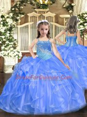 Simple Beading and Ruffles Vestidos de Quinceanera Baby Blue Lace Up Sleeveless Floor Length