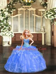 Simple Beading and Ruffles Vestidos de Quinceanera Baby Blue Lace Up Sleeveless Floor Length