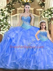Simple Beading and Ruffles Vestidos de Quinceanera Baby Blue Lace Up Sleeveless Floor Length