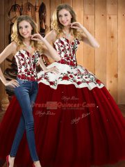 Wine Red Sweetheart Neckline Embroidery 15 Quinceanera Dress Sleeveless Lace Up
