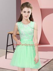 Free and Easy Apple Green Sleeveless Mini Length Lace Side Zipper Court Dresses for Sweet 16