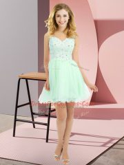 Affordable Sleeveless Tulle Mini Length Side Zipper Damas Dress in Apple Green with Beading and Lace