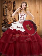 Sleeveless Sweep Train Lace Up Embroidery and Ruffled Layers Sweet 16 Dress