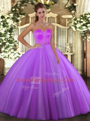 Affordable Sweetheart Sleeveless Sweet 16 Dresses Floor Length Beading Eggplant Purple Tulle