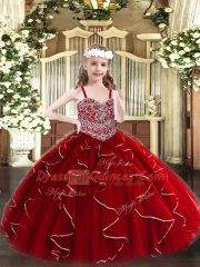 Floor Length Ball Gowns Sleeveless Wine Red Child Pageant Dress Lace Up