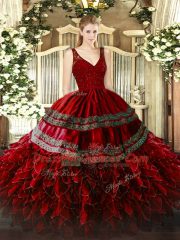 Sleeveless Zipper Floor Length Beading and Appliques and Ruffles Quinceanera Dress
