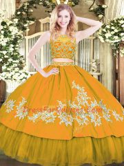 Glittering Gold Scoop Neckline Beading and Appliques Quince Ball Gowns Sleeveless Zipper