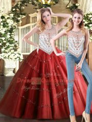 Enchanting Floor Length Zipper 15th Birthday Dress Wine Red for Military Ball and Sweet 16 and Quinceanera with Beading