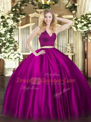 Halter Top Sleeveless Sweet 16 Dresses Floor Length Ruching Fuchsia Satin