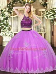 Halter Top Sleeveless Zipper Sweet 16 Dresses Lilac Tulle
