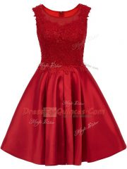 Decent Wine Red Satin Zipper Scoop Sleeveless Mini Length Court Dresses for Sweet 16 Lace