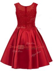 Decent Wine Red Satin Zipper Scoop Sleeveless Mini Length Court Dresses for Sweet 16 Lace