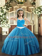 Beauteous Ball Gowns Sleeveless Blue Kids Formal Wear Sweep Train Lace Up