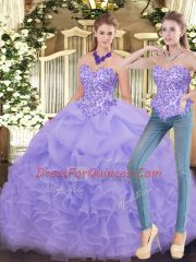 Smart Lavender Two Pieces Appliques and Ruffles Quinceanera Gowns Zipper Organza Sleeveless Floor Length