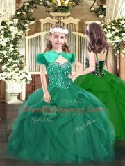 Turquoise Ball Gowns Sweetheart Sleeveless Organza Floor Length Lace Up Beading and Ruffles Sweet 16 Dress