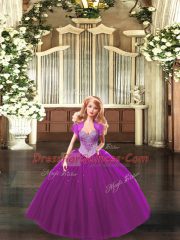 Fuchsia Straps Lace Up Beading Quinceanera Gowns Sleeveless