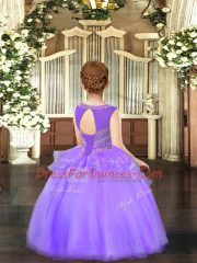 Lilac Scoop Neckline Beading Little Girl Pageant Gowns Sleeveless Lace Up