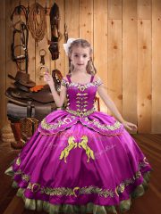 Wonderful Floor Length Ball Gowns Sleeveless Fuchsia Pageant Gowns Lace Up