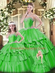 Green Sweetheart Lace Up Beading and Ruffled Layers 15th Birthday Dress Sleeveless