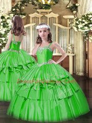 Green Sweetheart Lace Up Beading and Ruffled Layers 15th Birthday Dress Sleeveless