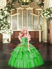 Green Sweetheart Lace Up Beading and Ruffled Layers 15th Birthday Dress Sleeveless
