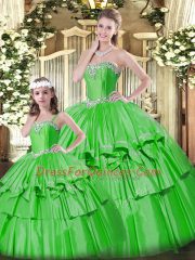 Green Sweetheart Lace Up Beading and Ruffled Layers 15th Birthday Dress Sleeveless