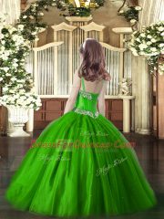 Hot Sale Green Tulle Lace Up Kids Formal Wear Sleeveless Floor Length Beading