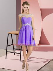 Scoop Cap Sleeves Chiffon Prom Dress Beading Lace Up