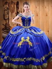 Popular Beading and Embroidery Quinceanera Gowns Royal Blue Lace Up Sleeveless Floor Length