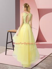 Glittering Yellow Sleeveless Beading and Lace High Low Quinceanera Court of Honor Dress