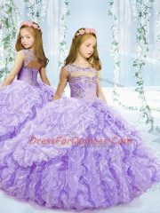 Scoop Sleeveless Lace Up Little Girls Pageant Gowns Lavender Organza